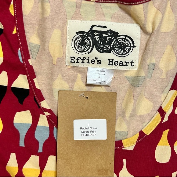 Effie's Heart NEW Rachel Red Carafe Print Short Sleeves Belted Dress Small - Picture 9 of 14